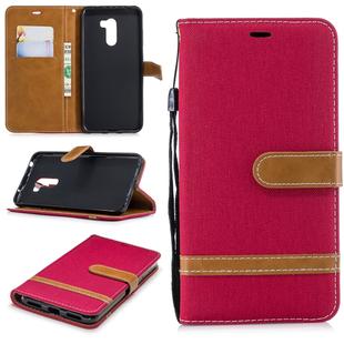 Color Matching Denim Texture Leather Case for Xiaomi Pocophone F1, with Holder & Card Slots & Wallet & Lanyard(Red)