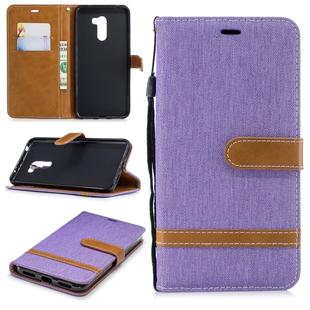 Color Matching Denim Texture Leather Case for Xiaomi Pocophone F1, with Holder & Card Slots & Wallet & Lanyard(Purple)