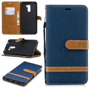 Color Matching Denim Texture Leather Case for Xiaomi Pocophone F1, with Holder & Card Slots & Wallet & Lanyard(Dark Blue)