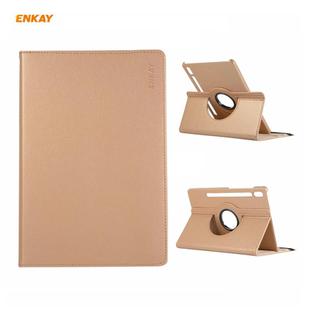 ENKAY for Samsung Galaxy Tab S8 / Galaxy Tab S7 11.0 T870 / T875 ENK-8012 360 Degree Rotation Litchi Texture Horizontal Flip PU Leather Smart Case with Holder & Sleep / Wake-up(Gold)