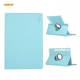 ENKAY for Samsung Galaxy Tab S8 / Galaxy Tab S7 11.0 T870 / T875 ENK-8012 360 Degree Rotation Litchi Texture Horizontal Flip PU Leather Smart Case with Holder & Sleep / Wake-up(Light Blue)