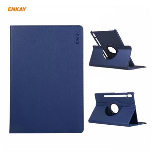 ENKAY for Samsung Galaxy Tab S8 / Galaxy Tab S7 11.0 T870 / T875 ENK-8012 360 Degree Rotation Litchi Texture Horizontal Flip PU Leather Smart Case with Holder & Sleep / Wake-up(Dark Blue)