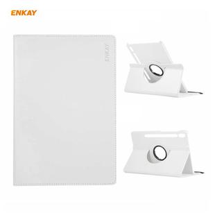 ENKAY for Samsung Galaxy Tab S8 / Galaxy Tab S7 11.0 T870 / T875 ENK-8012 360 Degree Rotation Litchi Texture Horizontal Flip PU Leather Smart Case with Holder & Sleep / Wake-up(White)