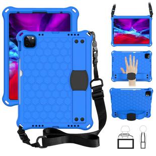 For iPad Air 2022 / 2020 10.9 Honeycomb Design EVA + PC Material Four Corner Anti Falling Flat Protective Shell with Strap(Blue+Black)