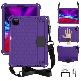 For iPad Air 2022 / 2020 10.9 Honeycomb Design EVA + PC Material Four Corner Anti Falling Flat Protective Shell with Strap(Purple+Black)