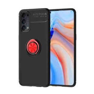 For OPPO Reno4 4G Metal Ring Holder 360 Degree Rotating TPU Case(Black+Red)