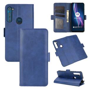 For Motorola One Fusion+ Dual-side Magnetic Buckle Horizontal Flip Leather Case with Holder & Card Slots & Wallet(Dark Blue)