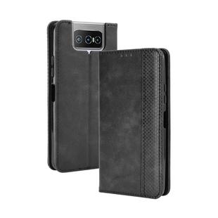 For Asus Zenfone 7 ZS670KS/Zenfone 7 Pro ZS671KS Magnetic Buckle Retro Crazy Horse Texture Horizontal Flip Leather Case  , with Holder & Card Slots & Photo Frame(Black)