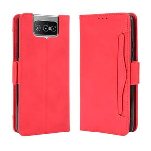 For Asus Zenfone 7 ZS670KS/Zenfone 7 Pro ZS671KS Wallet Style Skin Feel Calf Pattern Leather Case ，with Separate Card Slot(Red)
