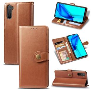 For Huawei Mate 40 Lite/Maimang 9 Solid Color Leather Buckle Phone Case with Lanyard & Photo Frame & Card Slot & Wallet & Stand Function(Brown)