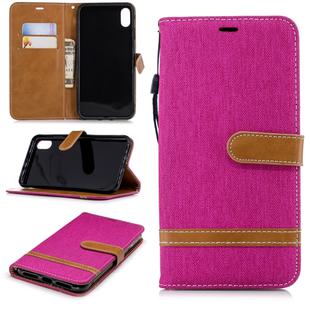 Color Matching Denim Texture Leather Case for LG Q8 , with Holder & Card Slots & Wallet & Lanyard(Rose Red)