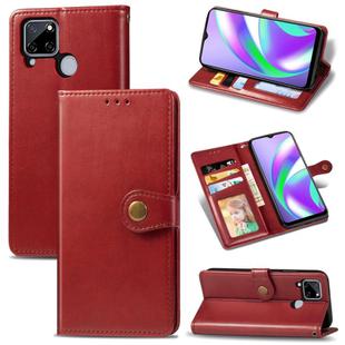 For OPPO Realme C12 Solid Color Leather Buckle Phone Case with Lanyard & Photo Frame & Card Slot & Wallet & Stand Function(Red)
