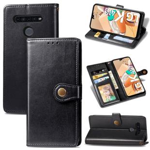 For LG K41S Retro Solid Color Leather Buckle Phone Case with Lanyard & Photo Frame & Card Slot & Wallet & Stand Function(Black)