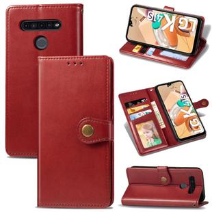 For LG K41S Retro Solid Color Leather Buckle Phone Case with Lanyard & Photo Frame & Card Slot & Wallet & Stand Function(Red)