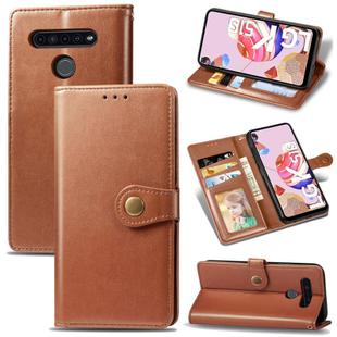 For LG K51S Retro Solid Color Leather Buckle Phone Case with Lanyard & Photo Frame & Card Slot & Wallet & Stand Function(Brown)