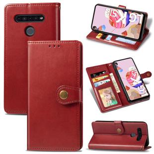 For LG K51S Retro Solid Color Leather Buckle Phone Case with Lanyard & Photo Frame & Card Slot & Wallet & Stand Function(Red)