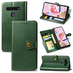 For LG K51S Retro Solid Color Leather Buckle Phone Case with Lanyard & Photo Frame & Card Slot & Wallet & Stand Function(Green)