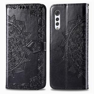 For LG Velvet 5G Mandala Flower Embossed Horizontal Flip Leather Case with Bracket / Card Slot / Wallet / Lanyard(Black)