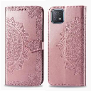 For OPPO A52 Mandala Flower Embossed Horizontal Flip Leather Case with Bracket / Card Slot / Wallet / Lanyard(Rose Gold)