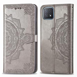 For OPPO A52 Mandala Flower Embossed Horizontal Flip Leather Case with Bracket / Card Slot / Wallet / Lanyard(Gray)