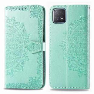 For OPPO A52 Mandala Flower Embossed Horizontal Flip Leather Case with Bracket / Card Slot / Wallet / Lanyard(Green)