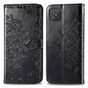 For OPPO A92S Mandala Flower Embossed Horizontal Flip Leather Case with Bracket / Card Slot / Wallet / Lanyard(Black)