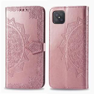 For OPPO A92S Mandala Flower Embossed Horizontal Flip Leather Case with Bracket / Card Slot / Wallet / Lanyard(Rose Gold)
