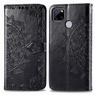 For OPPO Realme C12 Mandala Flower Embossed Horizontal Flip Leather Case with Bracket / Card Slot / Wallet / Lanyard(Black)