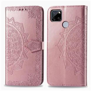 For OPPO Realme C12 Mandala Flower Embossed Horizontal Flip Leather Case with Bracket / Card Slot / Wallet / Lanyard(Rose Gold)