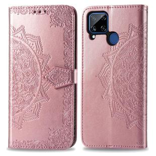 For OPPO Realme C15 Mandala Flower Embossed Horizontal Flip Leather Case with Bracket / Card Slot / Wallet / Lanyard(Rose Gold)