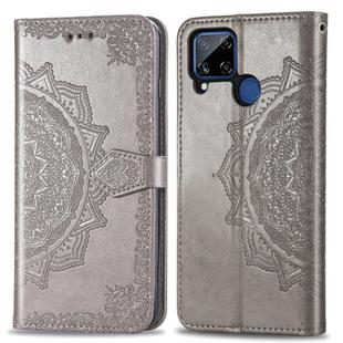 For OPPO Realme C15 Mandala Flower Embossed Horizontal Flip Leather Case with Bracket / Card Slot / Wallet / Lanyard(Gray)