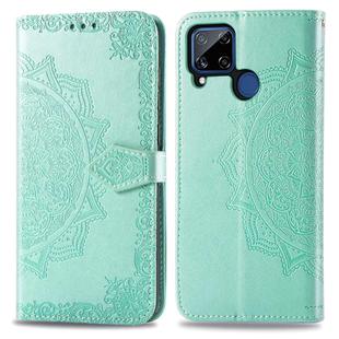 For OPPO Realme C15 Mandala Flower Embossed Horizontal Flip Leather Case with Bracket / Card Slot / Wallet / Lanyard(Green)