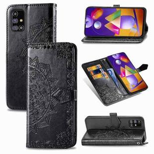 For Samsung Galaxy M31s Mandala Flower Embossed Horizontal Flip Leather Case with Bracket / Card Slot / Wallet / Lanyard(Black)