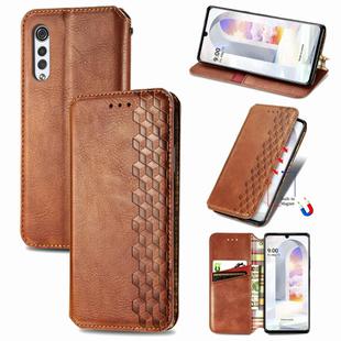 For LG Velvet 5G Cubic Grid Pressed Horizontal Flip Magnetic PU Leather Case with Holder & Card Slots & Wallet(Brown)