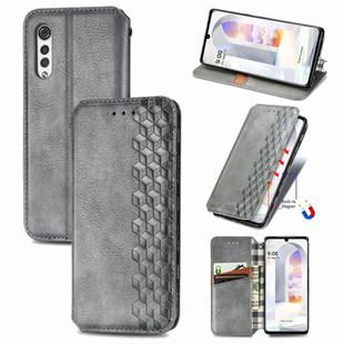 For LG Velvet 5G Cubic Grid Pressed Horizontal Flip Magnetic PU Leather Case with Holder & Card Slots & Wallet(Grey)