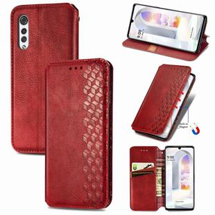 For LG Velvet 5G Cubic Grid Pressed Horizontal Flip Magnetic PU Leather Case with Holder & Card Slots & Wallet(Red)