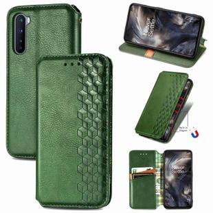 For One Plus Nord Cubic Grid Pressed Horizontal Flip Magnetic PU Leather Case with Holder & Card Slots & Wallet(Green)