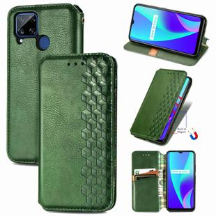 For OPPO Realme C15 Cubic Grid Pressed Horizontal Flip Magnetic PU Leather Case with Holder & Card Slots & Wallet(Green)