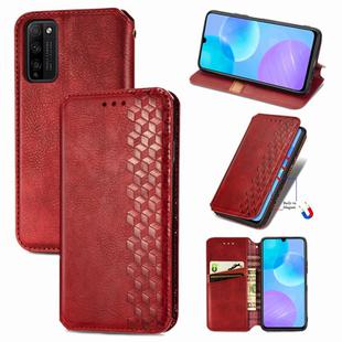 For Huawei Honor 30 Lite Cubic Grid Pressed Horizontal Flip Magnetic PU Leather Case with Holder & Card Slots & Wallet(Red)