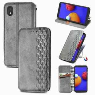 For Samsung Galaxy A01 Core Cubic Grid Pressed Horizontal Flip Magnetic PU Leather Case with Holder & Card Slots & Wallet(Gray)