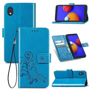 For Samsung Galaxy A01 Core Four-leaf Clasp Embossed Buckle Mobile Phone Protection Leather Case with Lanyard & Card Slot & Wallet & Holder(Blue)