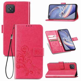 For OPPO A92S Four-leaf Clasp Embossed Buckle Mobile Phone Protection Leather Case with Lanyard & Card Slot & Wallet & Holder(Magenta)