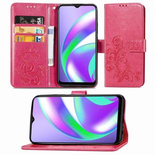 For OPPO Realme C12 Four-leaf Clasp Embossed Buckle Mobile Phone Protection Leather Case with Lanyard & Card Slot & Wallet & Holder(Magenta)