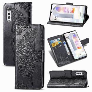 For LG Velvet 5G Butterfly Love Flower Embossed Horizontal Flip Leather Case with Holder & Card Slots & Wallet & Lanyard(Black)
