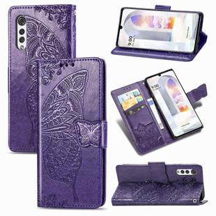 For LG Velvet 5G Butterfly Love Flower Embossed Horizontal Flip Leather Case with Holder & Card Slots & Wallet & Lanyard(Dark Purple)