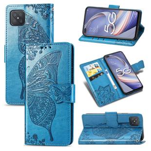 For OPPO A92S Butterfly Love Flower Embossed Horizontal Flip Leather Case with Holder & Card Slots & Wallet & Lanyard(Blue)