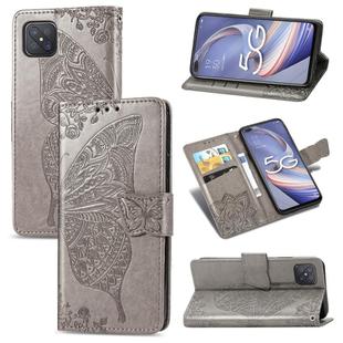 For OPPO A92S Butterfly Love Flower Embossed Horizontal Flip Leather Case with Holder & Card Slots & Wallet & Lanyard(Gray)
