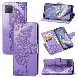 For OPPO A92S Butterfly Love Flower Embossed Horizontal Flip Leather Case with Holder & Card Slots & Wallet & Lanyard(Light Purple)