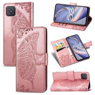 For OPPO A92S Butterfly Love Flower Embossed Horizontal Flip Leather Case with Holder & Card Slots & Wallet & Lanyard(Rose Gold)