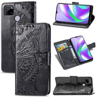 For OPPO Realme C12 Butterfly Love Flower Embossed Horizontal Flip Leather Case with Holder & Card Slots & Wallet & Lanyard(Black)